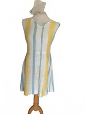Vintage 80s pastel blue and yellow stripe mini summer dress S/M