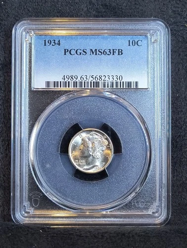 1934 P PCGS MS63 FB Mercury Dime Beautiful Coin
