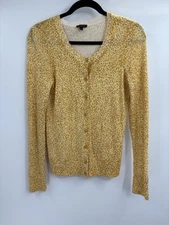 Talbots Cotton Angora Blend Golden Yellow cheetah leopard Cardigan Sweater Small