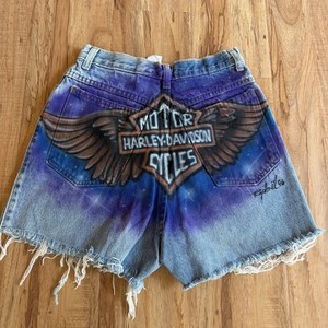 #001 - Vintage Harley Davidson Airbrushed Esprit Denim Cutoff Shorts