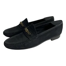 Salvatore Ferragamo Shoes Mens Size 10 D Black Suede Gancini Bit Loafers Italy