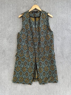 Zara Woman Jacke Damen Größe S Grün Gold Blumenmuster Weste Boho Festival