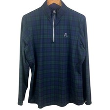 Rhoback Green Blue Plaid 1/4 Zip Long Sleeve Pull Over Peformance Jacket Golf XL