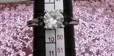 Elegant Created White Sapphire  Black Diamond Ring 4.75 on 925 Sterling Silver