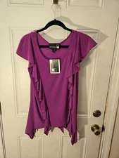 Vintage Antthony Purple Ruffled Shirt Blouse Size Large