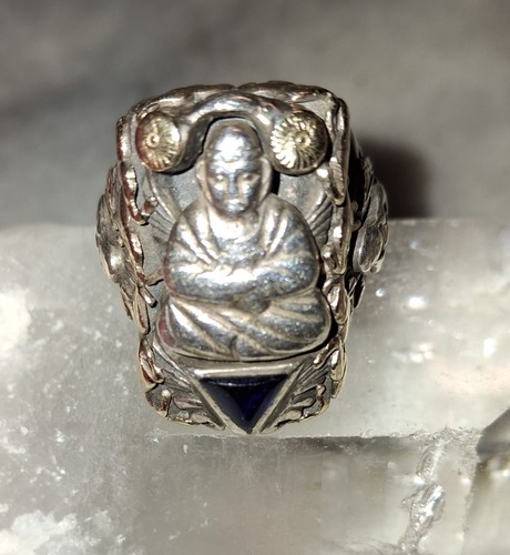 1940s Heavy Sterling Silver Buddha Ring