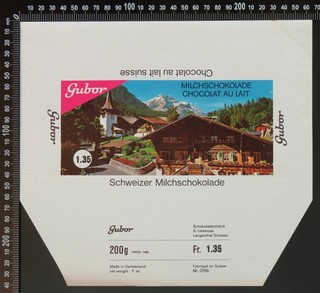 2 Original Vintage Gubor (Swiss) 200g Milk & Nut Milk Chocolate Wrappers 1960s