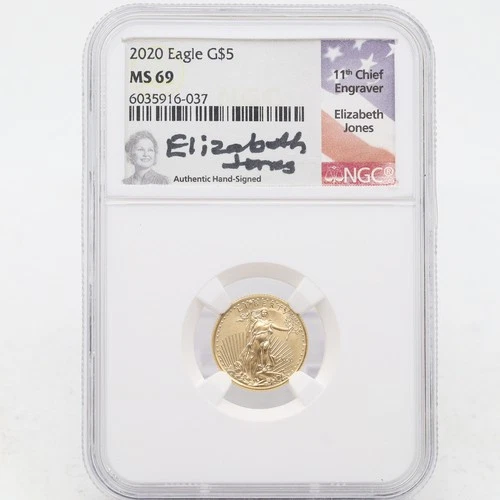 2020 $5 Gold Eagle MS69 NGC Signed By 11th Chief Engraver Elizabeth Jones