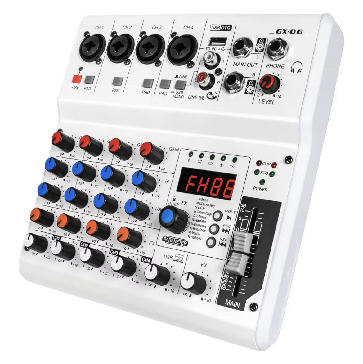 6 Channel Audio Mixer W 99 Sound Effects, 48v Phantom, Podcasts, DJ, Streaming