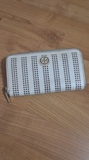 Tory Burch Wallet Robinson Zip Around Beige Saffiano Leather Laser Cut VGUC