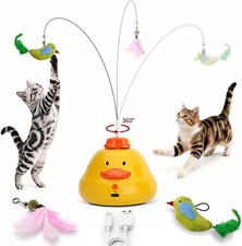 Interactive Cat Toy, USB Rechargeable Flying Bird Feather Wand for Indoor Cats