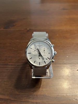 Tissot PR100 Chronograph Quartz Silver Mesh Watch Sapphire Crystal