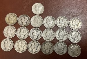 Mercury Dimes Silver Lot of Twenty (20) 90% Silver Coins 1916-1945