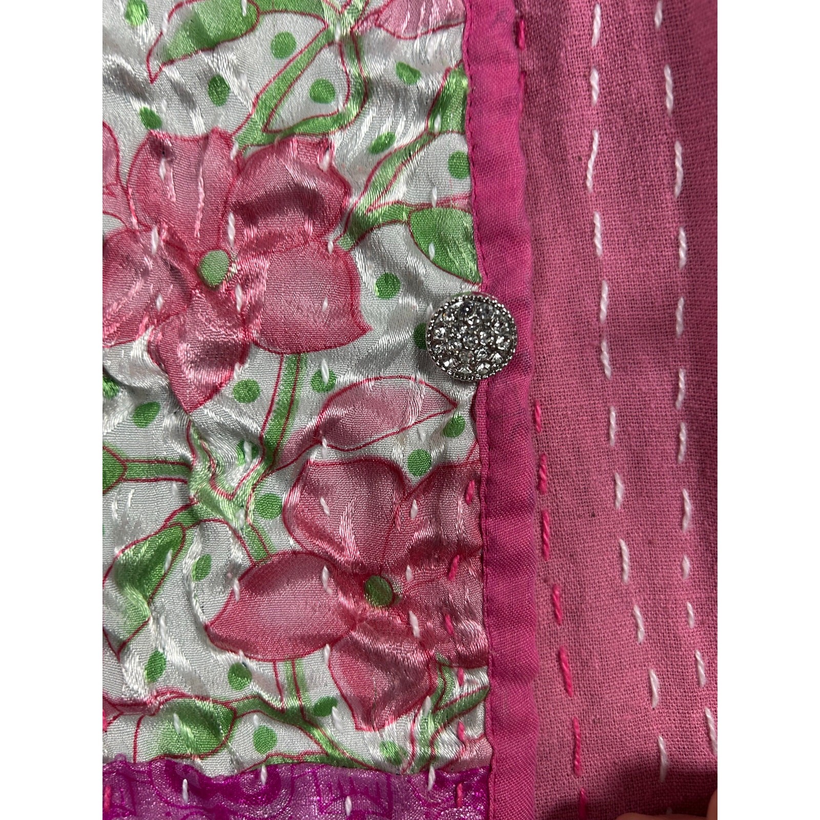 Vintage Boho Patchwork Reversible Jacket Pink Qui… - image 7