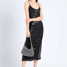 TOPSHOP Black Sequin Spaghetti Strap Midi Dress Party Occasion Size 6