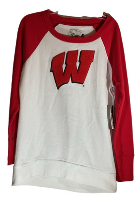 4Her Carl Banks University of Wisconsin Badgers Sweatshirt Top Women L White Red