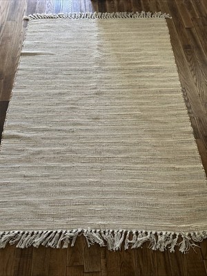 Area Rug Neutral Off white Rug 4x5 10 Vintage Hand Woven