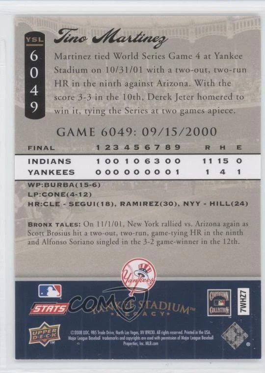 2008 Upper Deck Yankee Stadium Legacy Tino Martinez #YSL6049 - Image 2 of 2