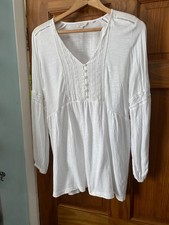 Fat Face  cotton mix crisp white pop over tunic top size 12 NWOTS