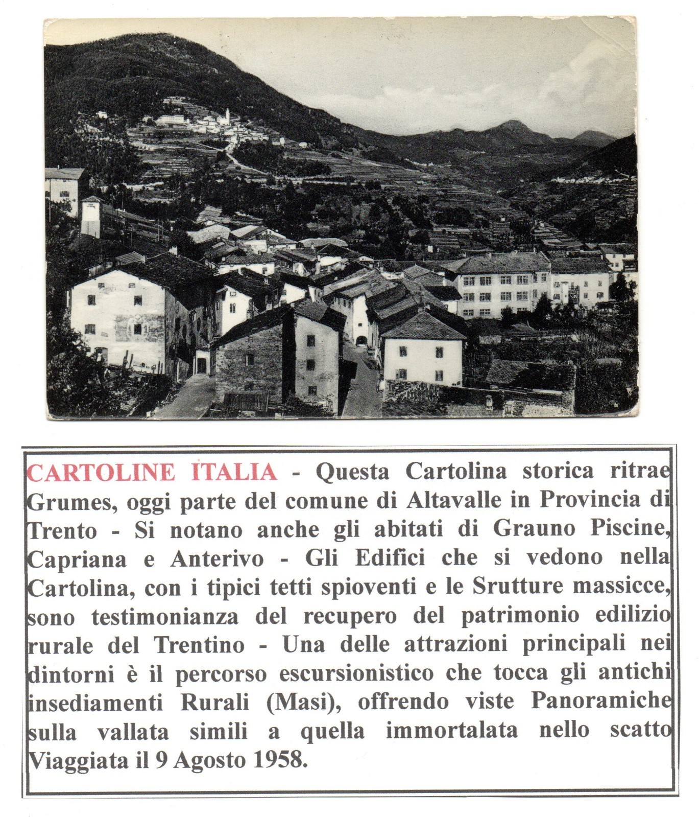 Grumes Frazione di Altavilla (Trento) - 1958 - Panorama - (Vedi Descrizione)