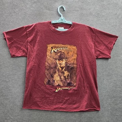 VINTAGE Indiana Jones Men Shirt L Red Graphic Raiders Of The Lost Ark Y2K READ