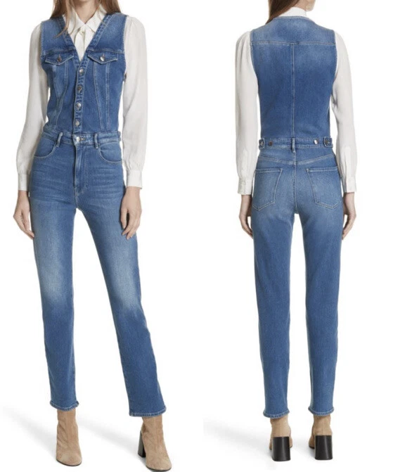 FRAME Le Slender Cropped Denim Jumpsuit In Medium Wash XS eBay
