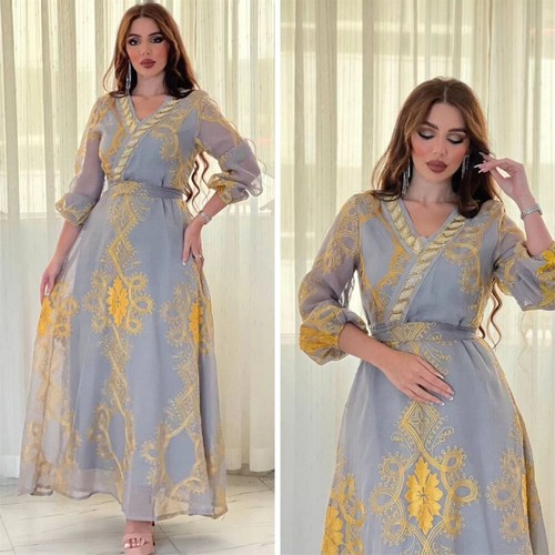 Evening Abaya Women Muslim Maxi Dress Jilbab Islamic Embroidery Kaftan Gown Arab - Bild 29 von 36
