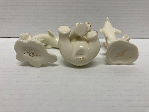 3 Sm Lenox Porcelain Ivory Figurines w/ 24K Gold Accents 2 Dolphins & Elephant - Picture 6 of 8