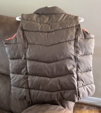 Joules Puffer Vest Womens Sz 10 Tan Coral Full Zip Quilted Sleeveless Pockets