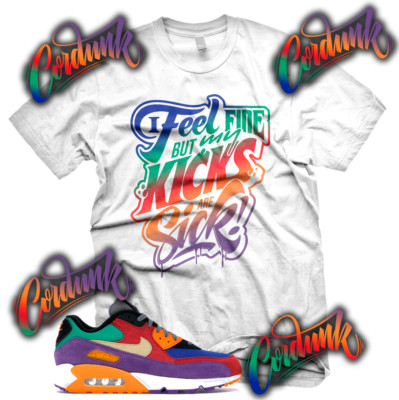 New White SICK KICKS Sneaker T Shirt for Air Max 90 OG VIOTECH MULTI COLOR