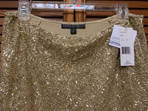 LAFAYETTE 148 NEW YORK 10 SPARKLING HAND-BEADED GOLD LACE LINED SKIRT NEW + TAGS - Picture 6 of 6