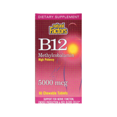 Natural Factors B12, Methylcobalamin, hochwirksam 5000 mcg, 60 Kautabletten
