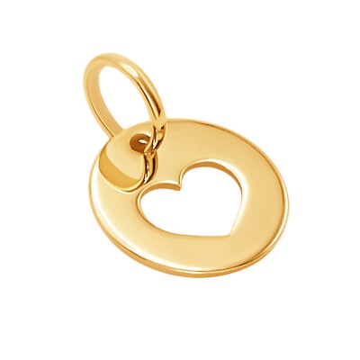 14k reines massives Gelbgold Lasergeschnittenes rundes Herz Liebe zart Charm Anhänger