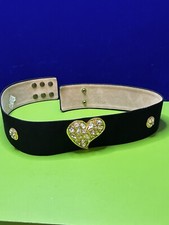 EDOUARD RAMBAUD Silk Twill Belt with Gold  Rhinestone Shaped Hearts M 30-32 Vtg