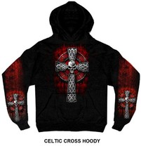 CELTIC CROSS Pullover Hoody Motorcycle Skulls Sider Web Goth Tribal Symbol Biker