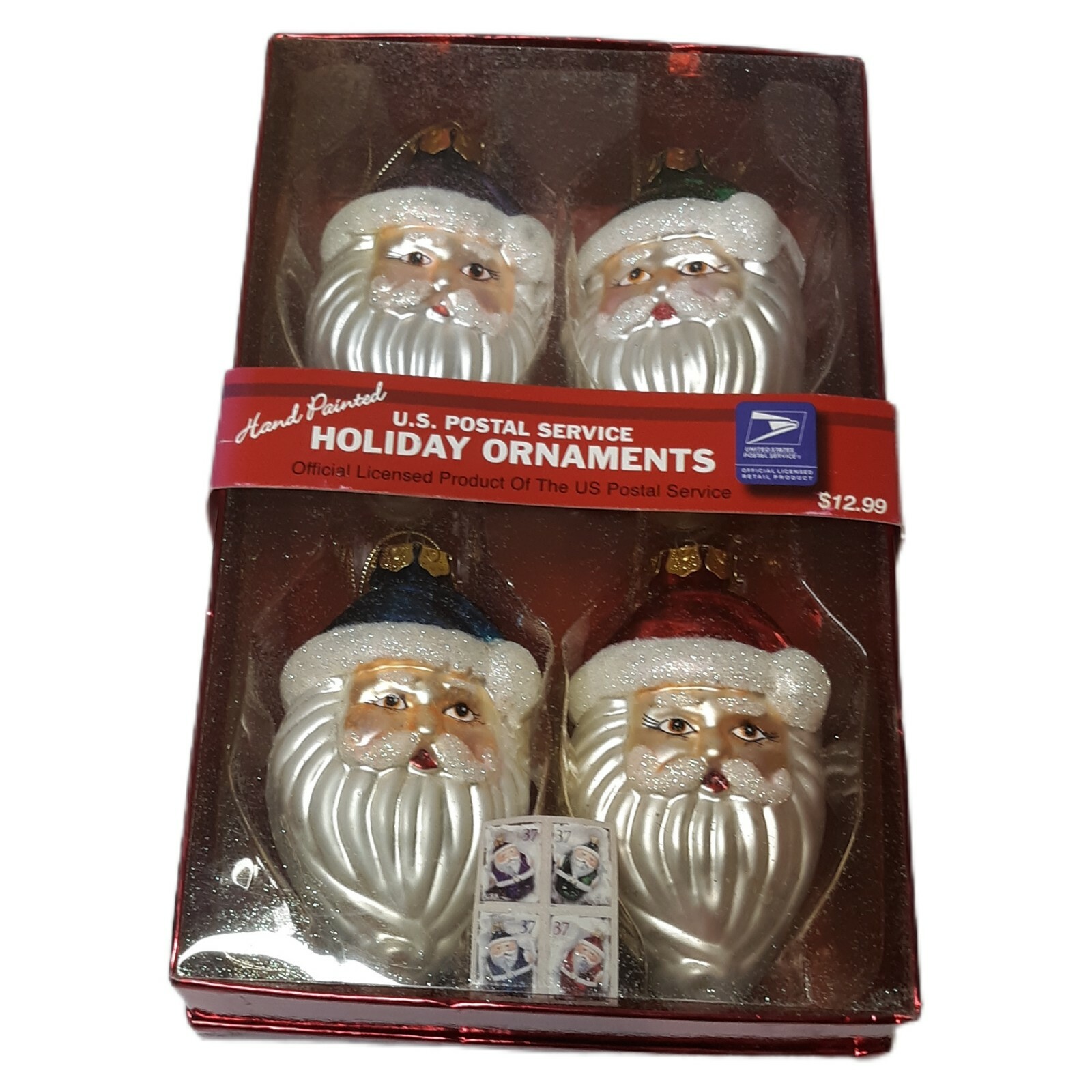 Christmas Santa Claus Ornaments U.S. Postal Service 4 Holiday Glass ...