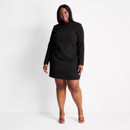 Future Collective Women Dress Long Sleeve Mock Neck Open Back A-Line Mini Size S