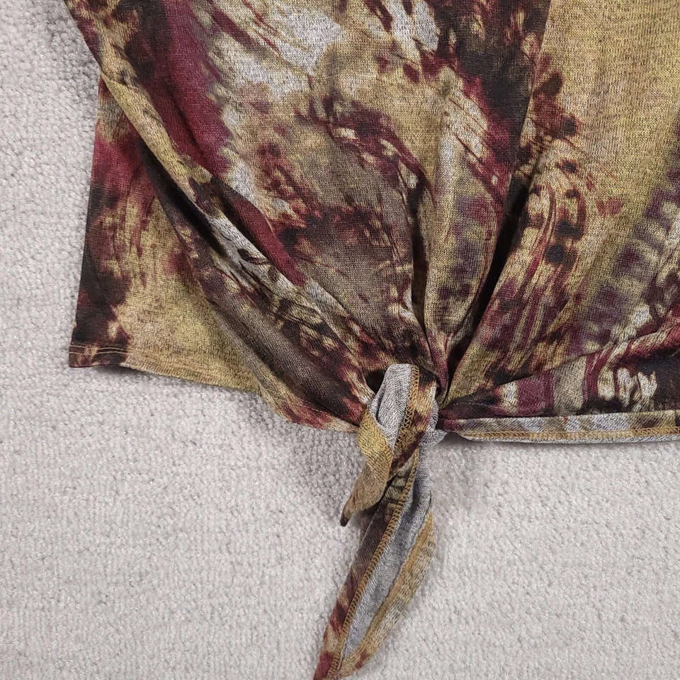 Camisa Simply Vera Vera Wang para mujer XL geométrica enrollada manga corta corbata delantera Foto 4 de 4