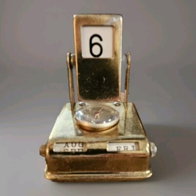 Vintage Brass Perpetual Flip Calendar and Thermometer - Metal Works