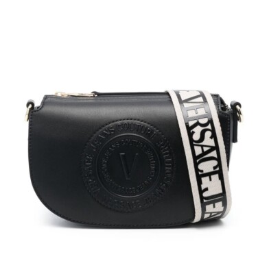 NEW VERSACE JEANS COUTURE Embossed Logo black leather small crossbody/handle bag