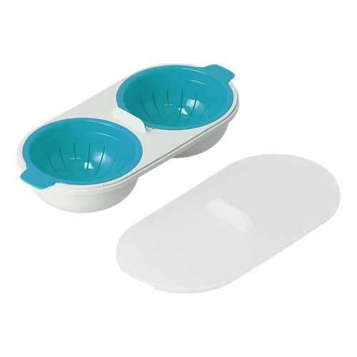 Eierkocher Kocher Doppel Tasse Pochierer Eier Kochgeschirr Dampfgarer Maschine Pochieren Mikrowelle - Bild 3 von 11