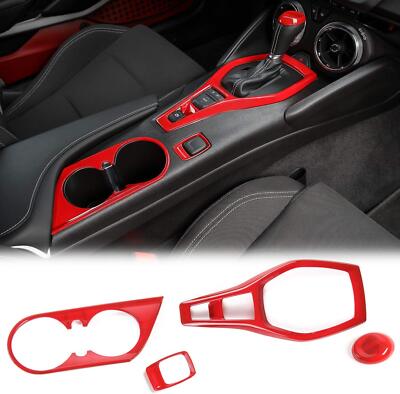 Console Gear Shift Panel Cover & Cup Holder Trim for Chevrolet Camaro 2017+ Red