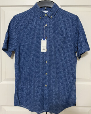 NWT Southern Tide size M seven seas blue short sleeve button up shirt mens $99