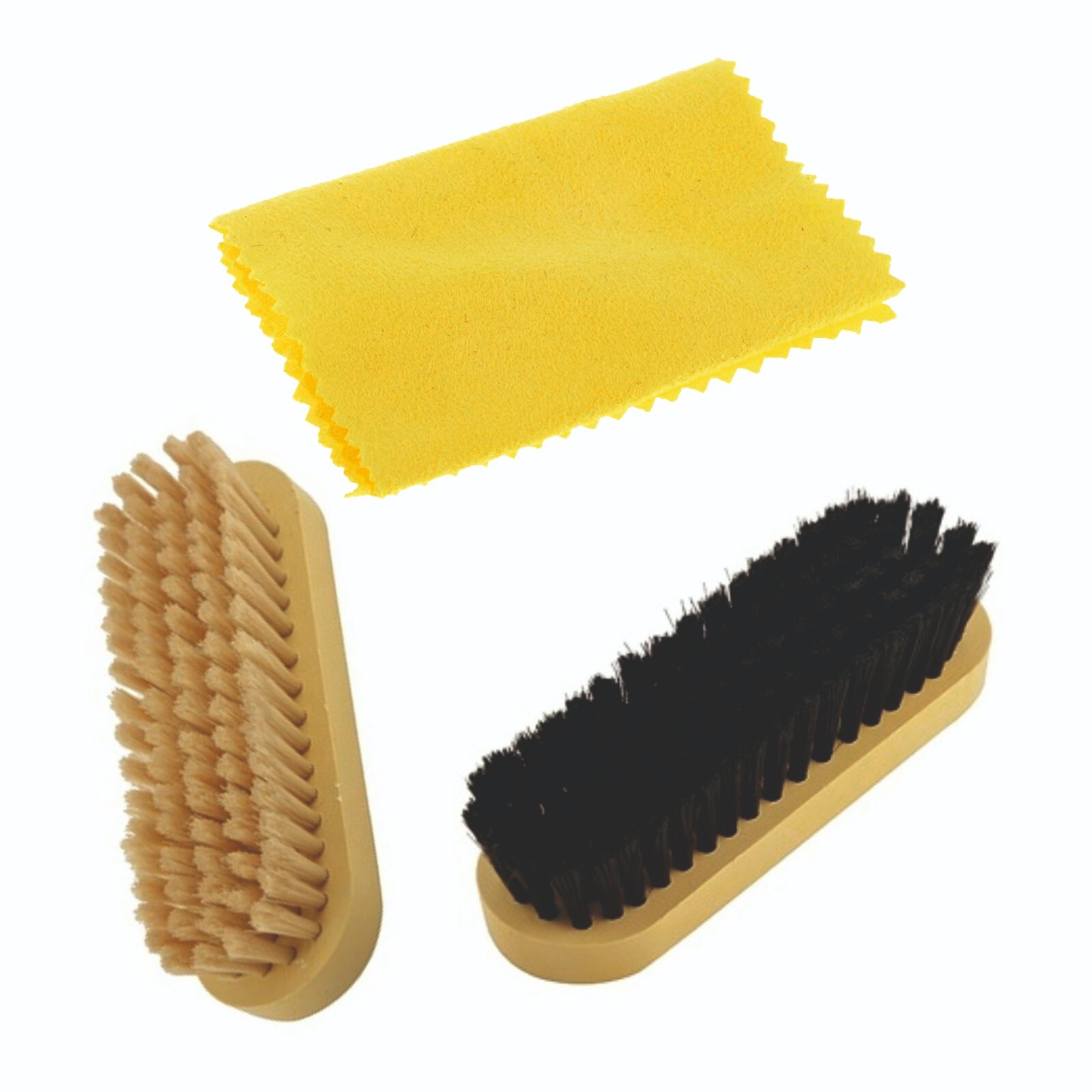 SHOE CARE BOOT POLISH POLISHING CLEANING KIT 2 BRUSHES & 1 SHINE CLOTH