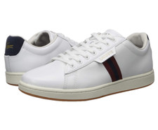 Zapatilla deportiva Lacoste Carnaby EVO para hombre | blanca/azul marino/roja | 13 mediana EE. UU.