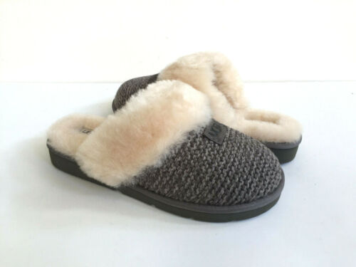 UGG COZY KNIT CHARCOAL GREY SHEARLING LINED SLIP ON SLIPPERS US 8 / EU 39 / UK 6 - Picture 1 of 5