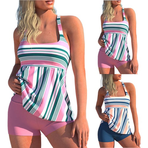 Womens Swimwear Striped Tankini Set with Boy Shorts Swimsuit Swimming  Costume; | eBay
