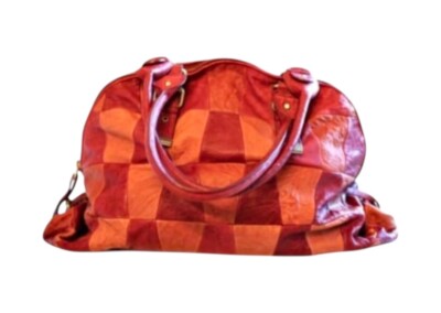 Cynthia Rowley Rare Vintage Leather Multi-Colored Checkered Tote/Shoulder Bag