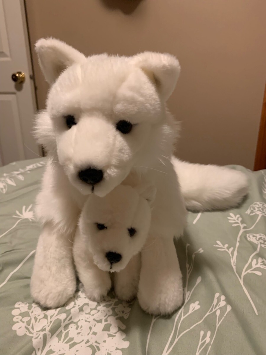WWF White arctic fox plush stuffed animal with baby NWOT 16