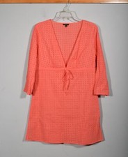 Talbots 100% Cotton Coral Pink Eyelet Long Sleeve Swim Cover Up Dress Sz M